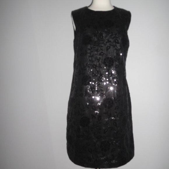 The‎ Kooples Sequin Sleeveless Cocktail Velvet Floral Black Shift Elegant Dress - Picture 2 of 13